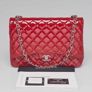 Chanel Red Quilted Patent Leather Classic Maxi Single Flap Bag